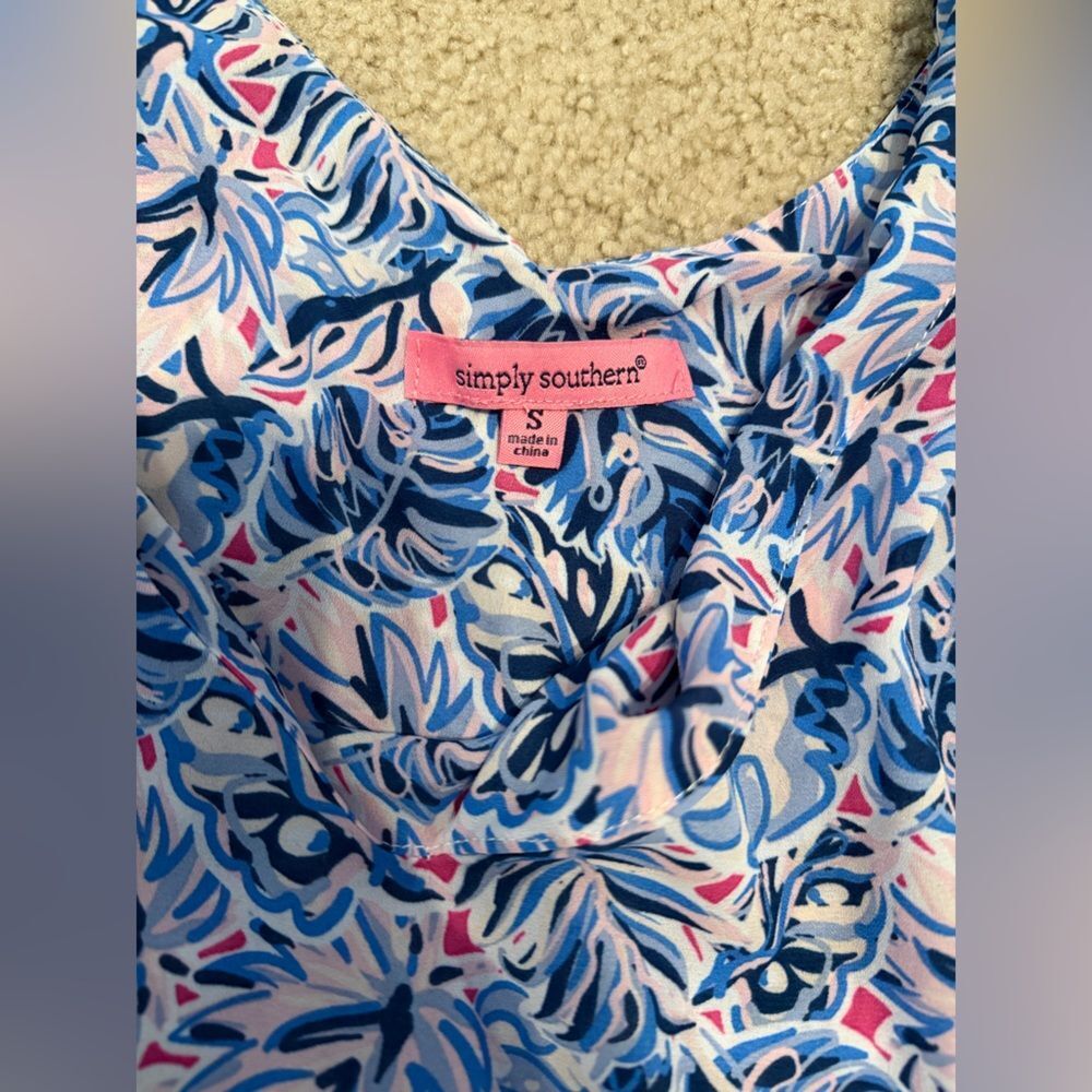 Simply Southern pink blue foral tiered dress ruffle beach v neck babydoll dress - Picture 7 of 10